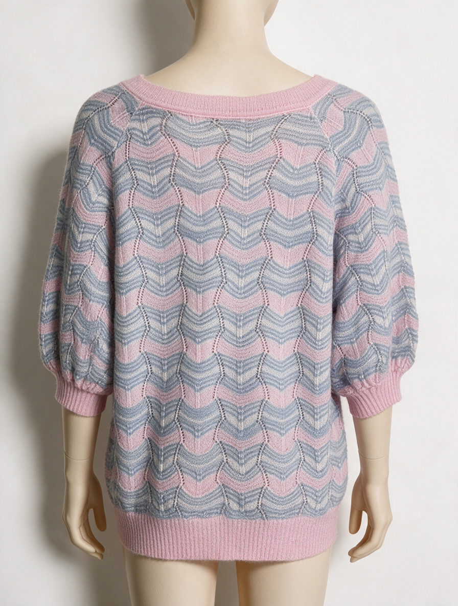 Suncoo - Trui - pastel roze/blauw, golfpatroon, V-hals - maat M
