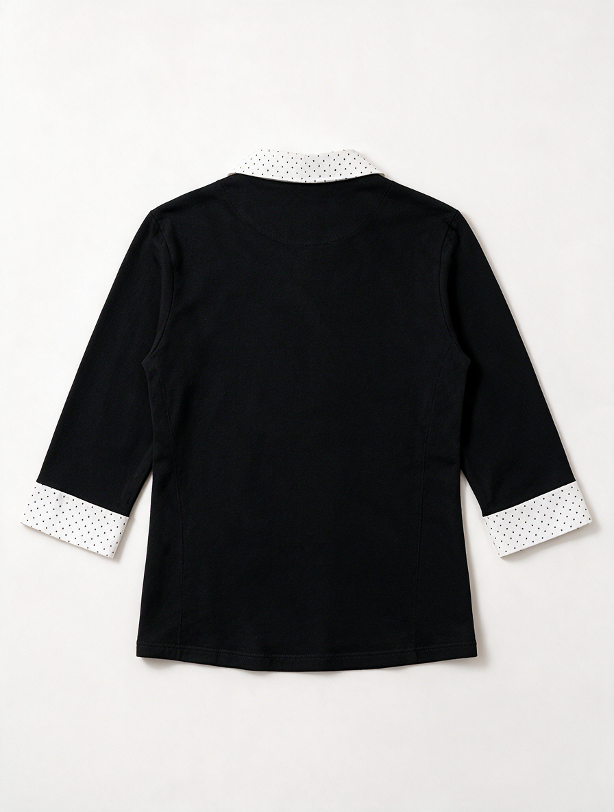 ERFO - Trui - zwart-wit, kraag met stippen, driekwart mouwen - XL