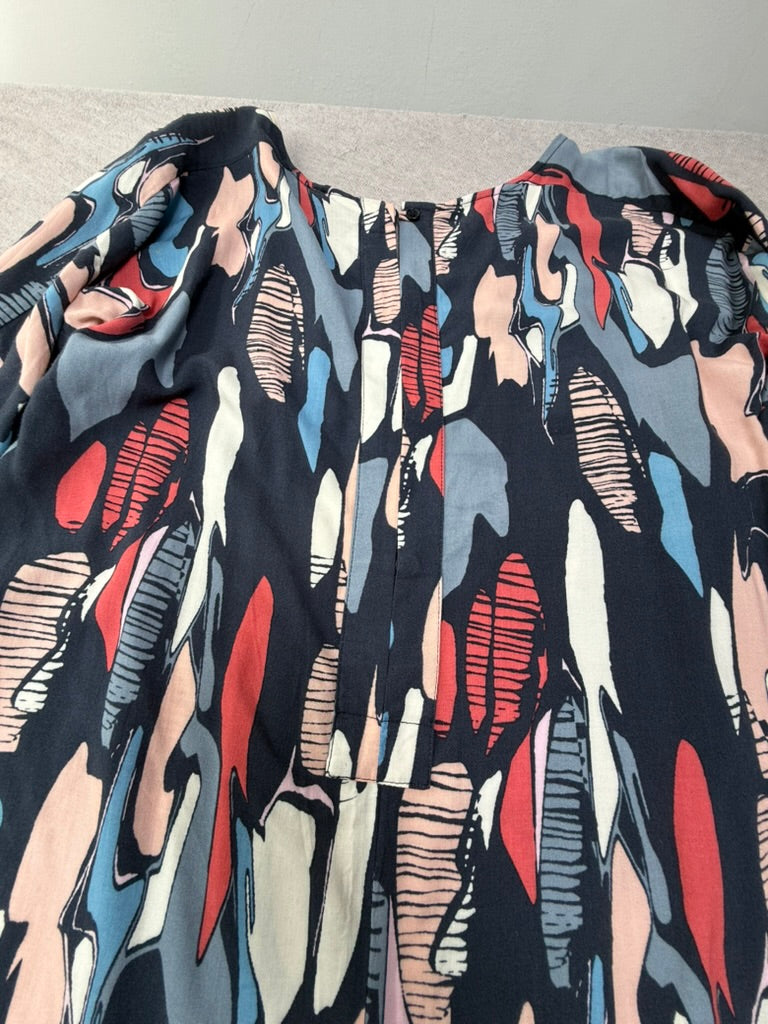 ICHI - Jurk - meerkleurig, abstract patroon, lange mouwen - S