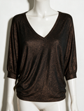 Amélie & Amélie - Top - bruin/goud, metallic glans, driekwart mouw - L