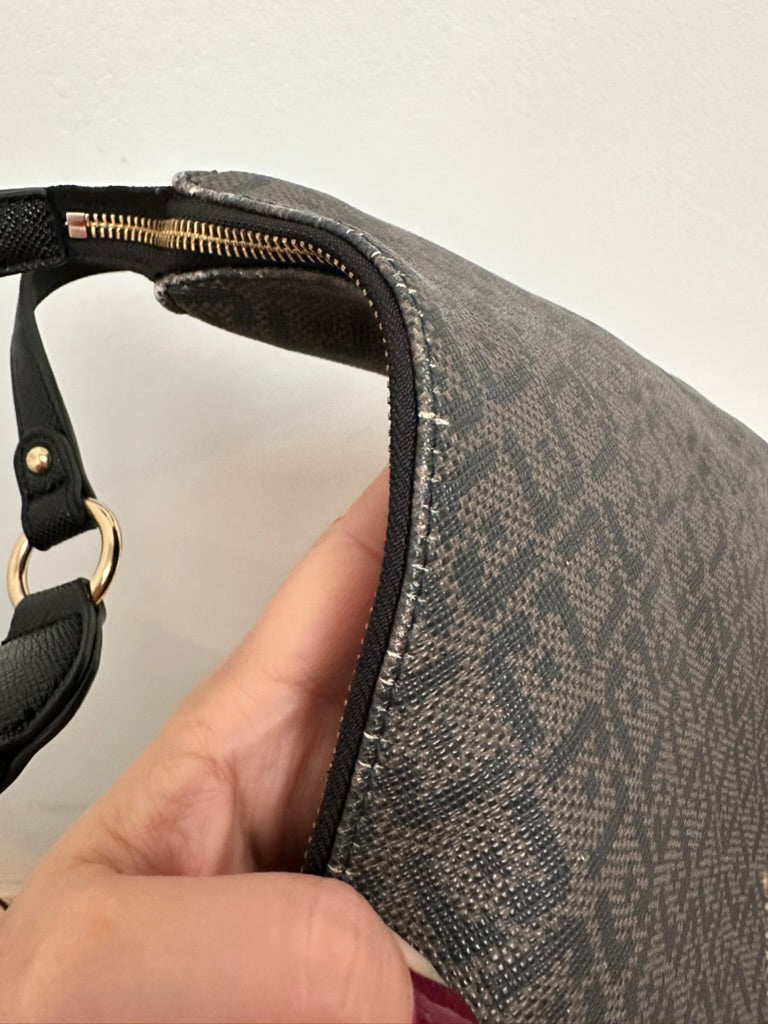LIU JO - Handtas - bruin/zwart, geometrisch patroon, gevlochten schouderband - 1 maat