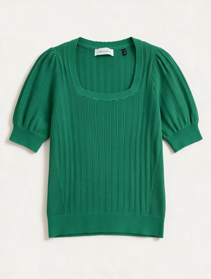POM Amsterdam - Trui - groen, ribpatroon, korte mouwen - L