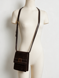 MAB STUDIO - Schoudertas - bruin leer, flap met metalen gesp, contrasterende stiksels - 1 maat