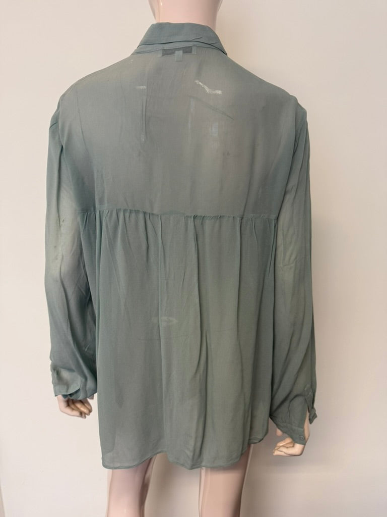 Second Female - Blouse - groen, striklint in de taille, licht doorschijnend - M