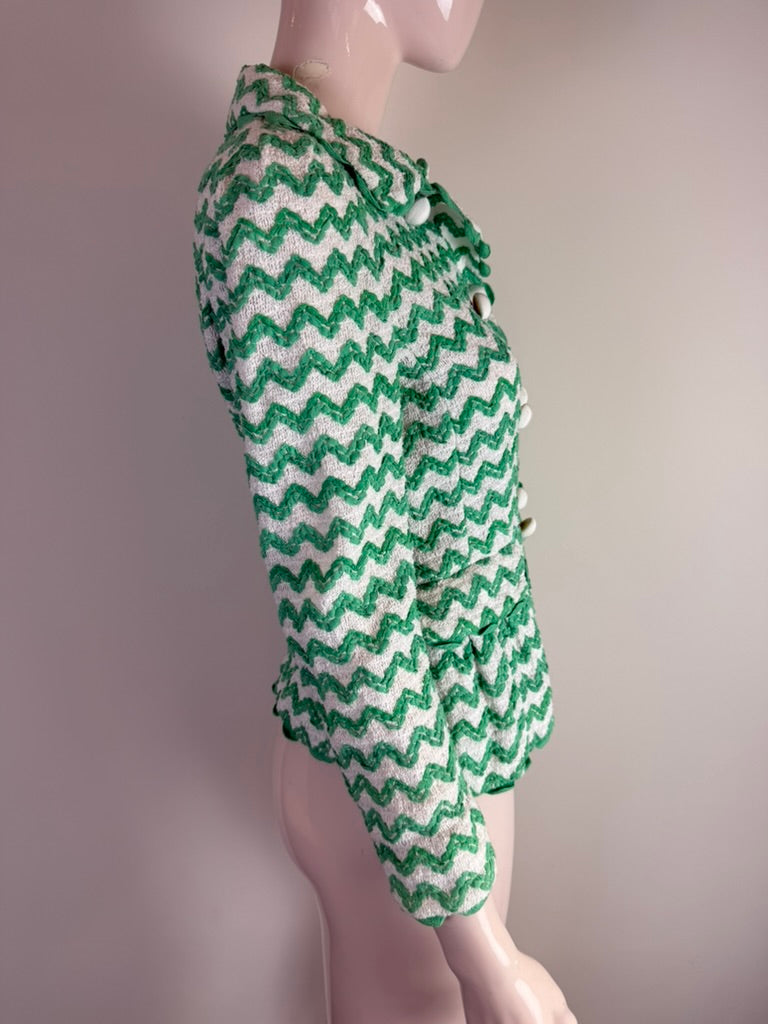 MOSCHINO CHEAP AND CHIC - Jas - groen-wit zigzagpatroon, dubbelrij knopen, driekwart mouw - M
