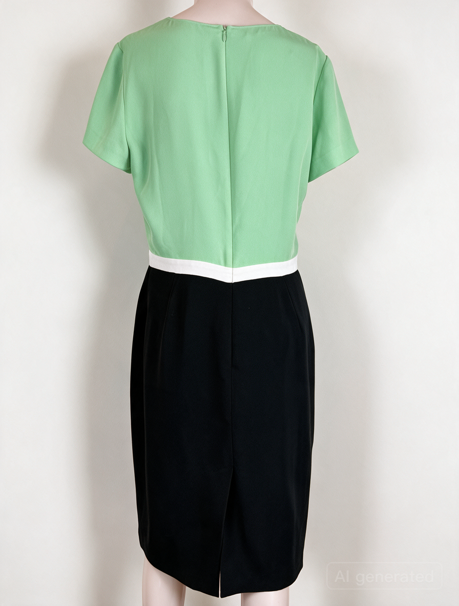 MOSCHINO CHEAP AND CHIC - Jurk - groen en zwart, strik in de taille, korte mouw - XL