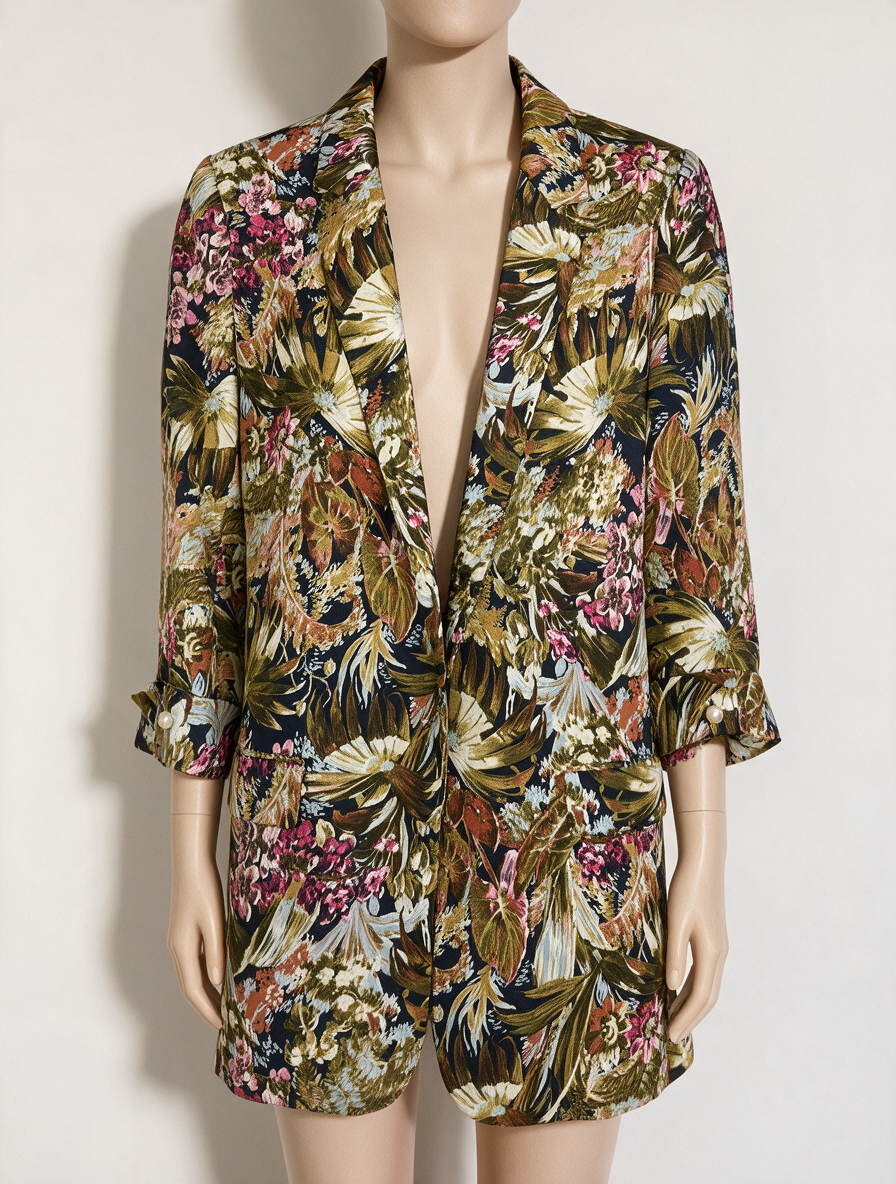 ZARA BASIC - Blazer - tropische bloemenprint, gevoerd, voorzakken - XS