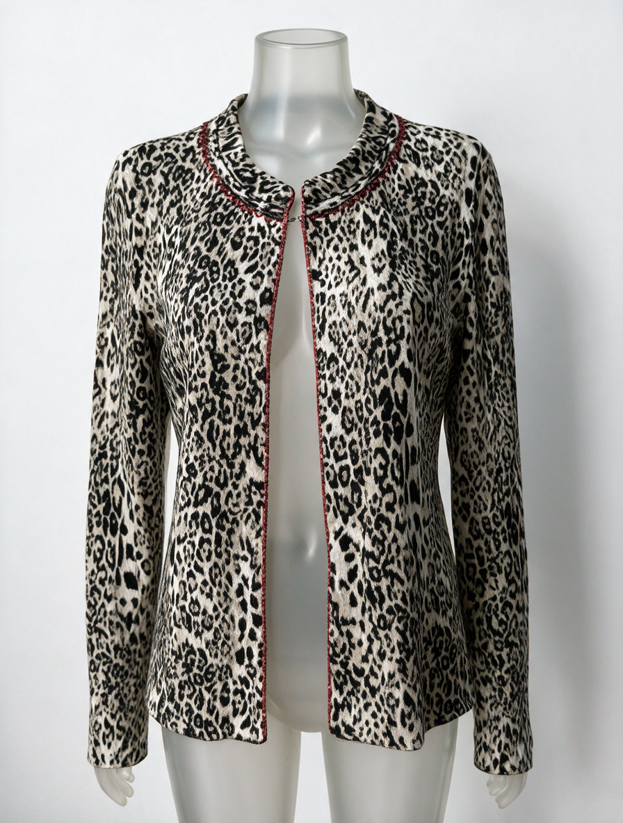 Marc Cain - Vest - luipaardprint, open voorzijde, rode bies - L