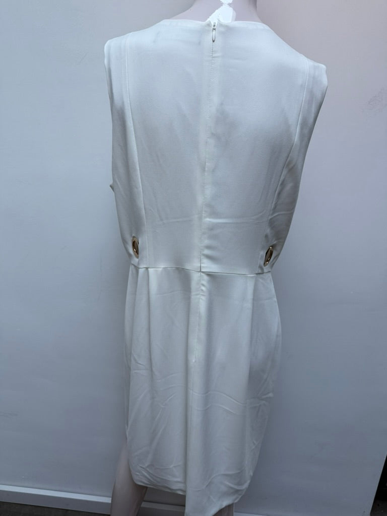 LINEA RAFFAELLI - Jurk - wit, diepe V-hals, metalen ringdetails - L