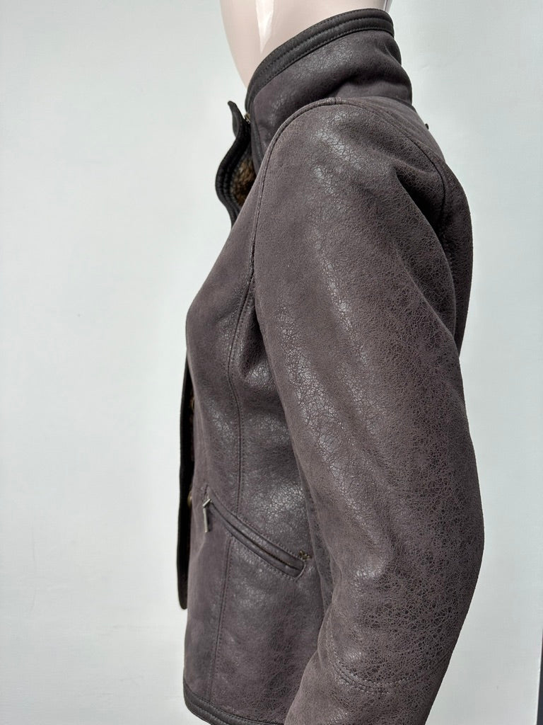 Armani Jeans - Jas - bruin, leerlook, asymmetrische ritssluiting - M/L