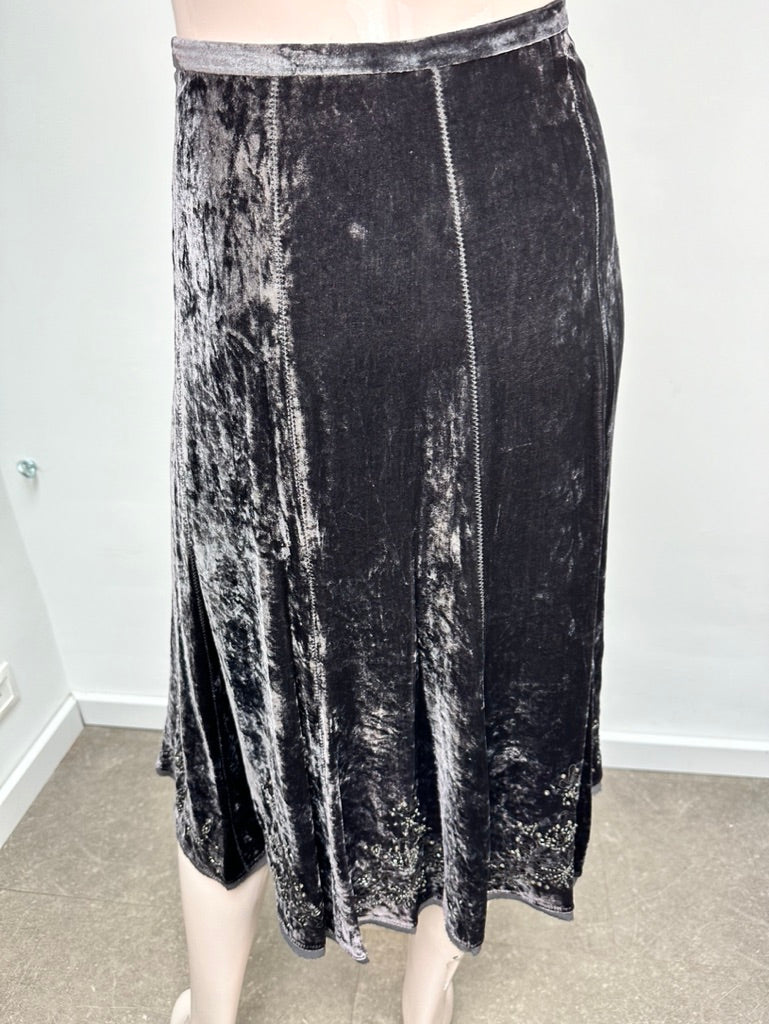 Gerard Darel - Rok - zwart, fluwelen look, bloemenmotief met kraaltjes - FR44 (NL42)