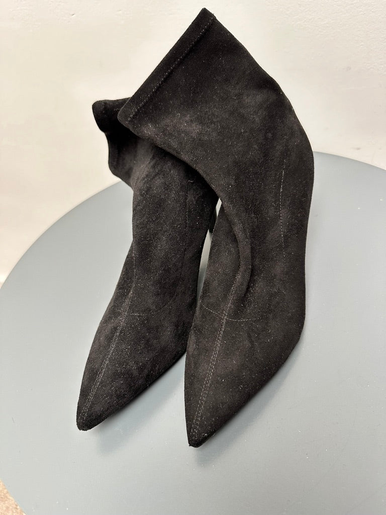 Dune - Enkellaars - zwart, suède-look, strassdetail op hak - 38