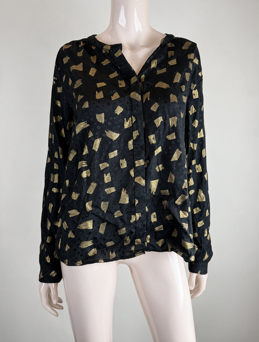 Fabienne Chapot - Blouse - zwart met goud, abstract patroon, verborgen knoopsluiting - L