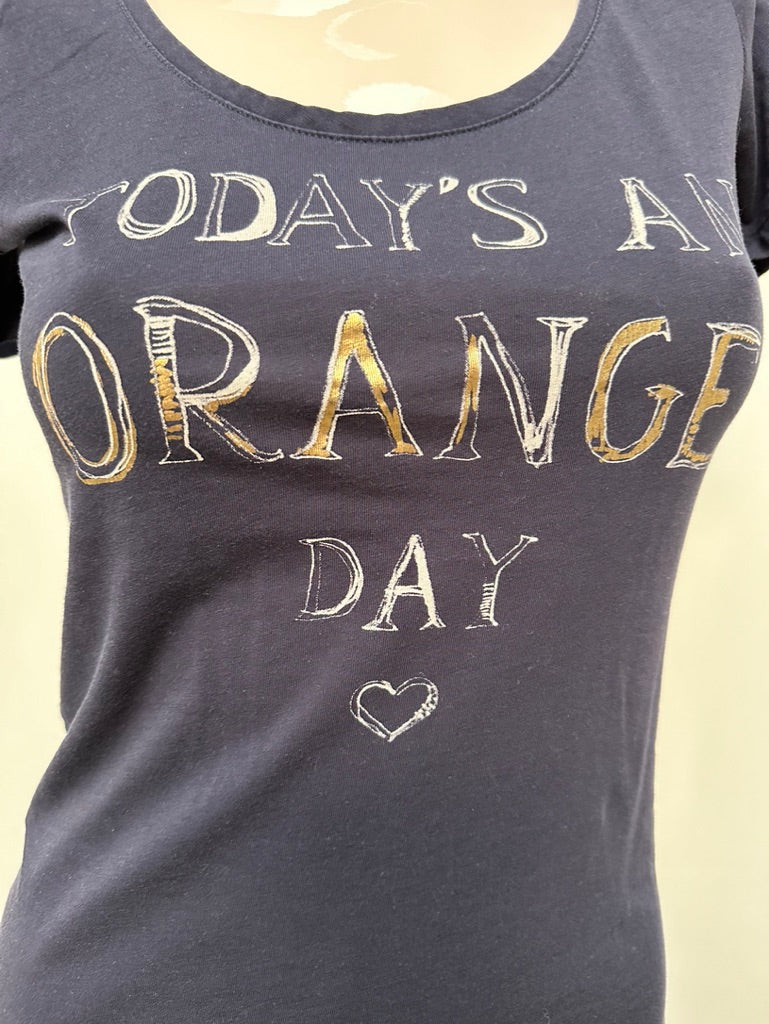 BOSS ORANGE - T-shirt - donkerblauw, tekstprint, ronde hals - S