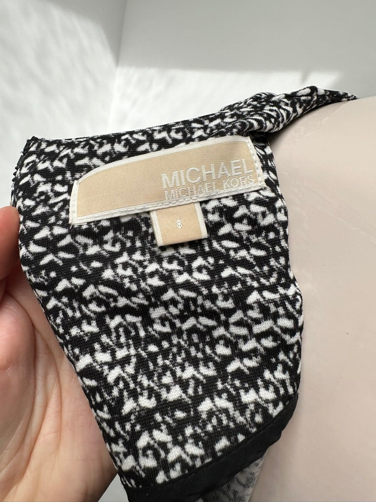 MICHAEL Michael Kors - Jurk - zwart-wit gemêleerd, ronde hals, licht uitlopende rok - S