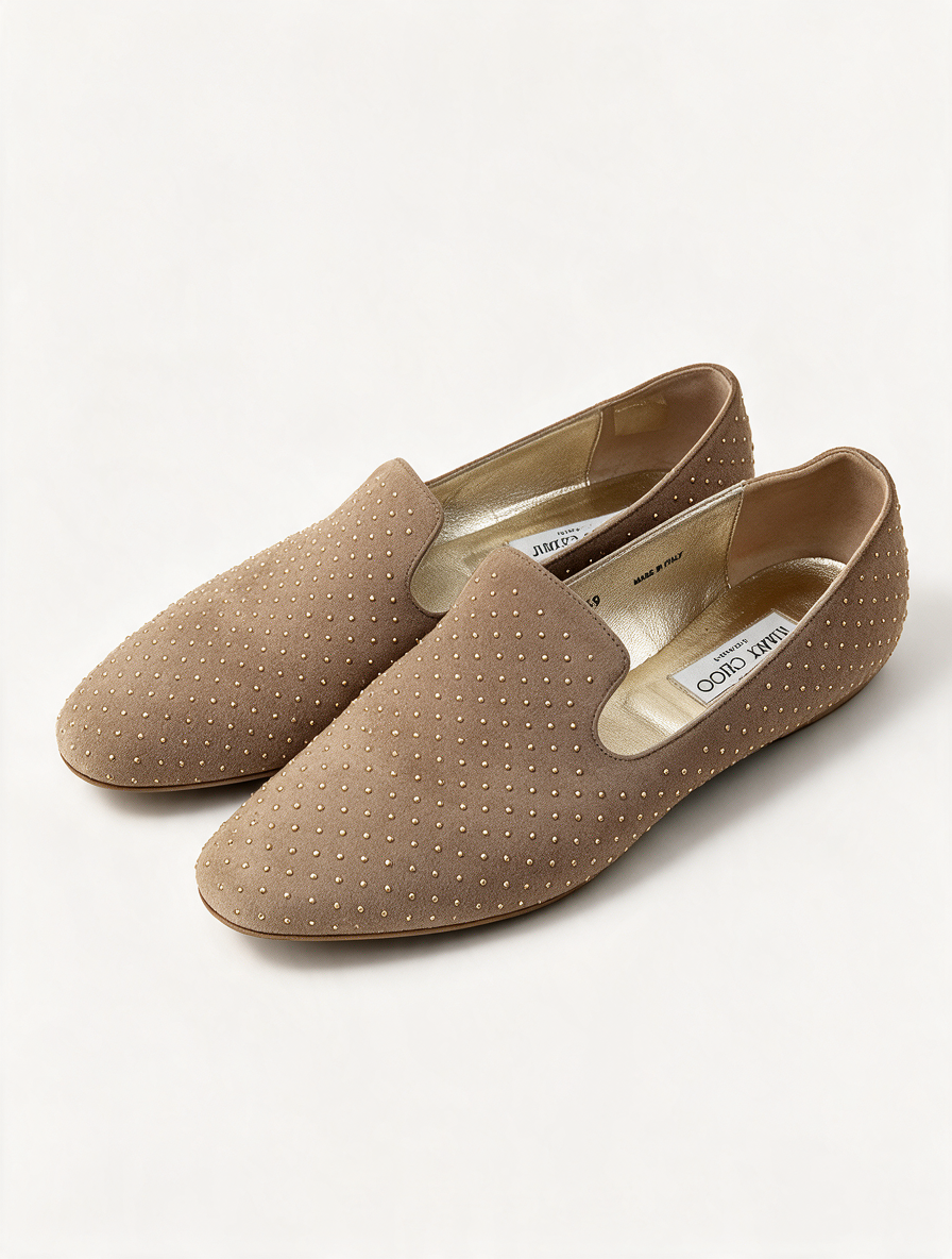 Jimmy Choo - Schoenen - suède, taupe, goudkleurige studs