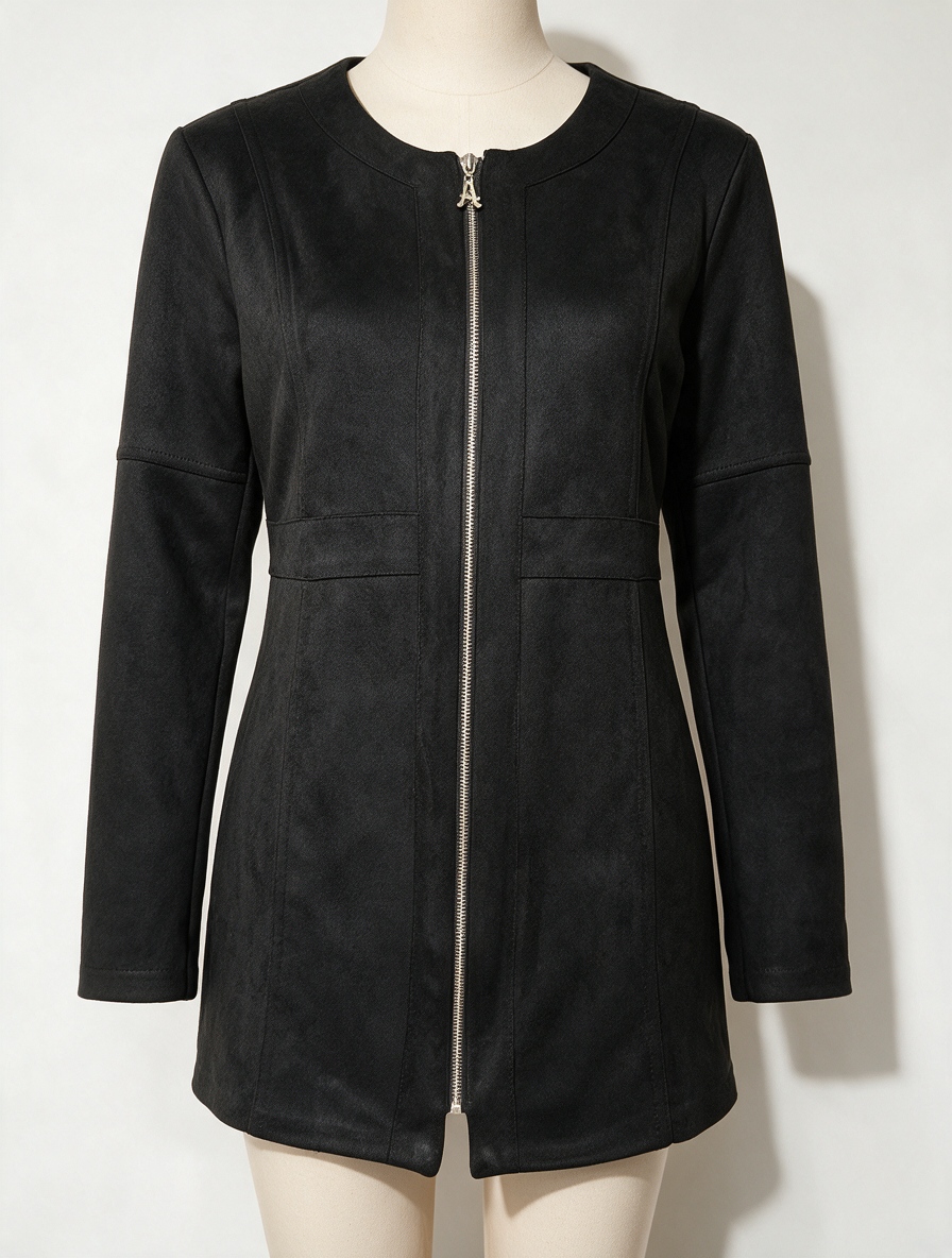 Angelle Milan - Jasje - zwart, suèdelook, ritssluiting - L