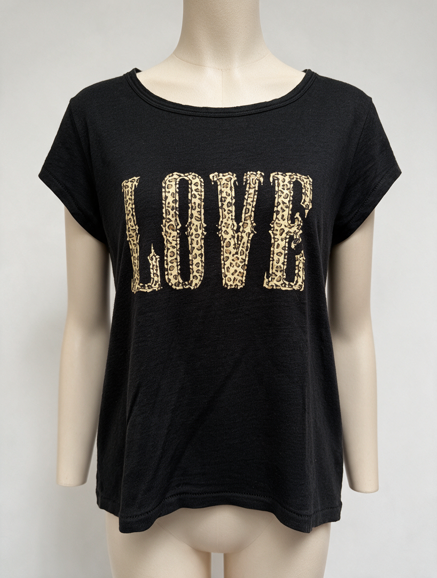 Zadig & Voltaire - T-shirt - zwart, LOVE-tekst, luipaardprint - S