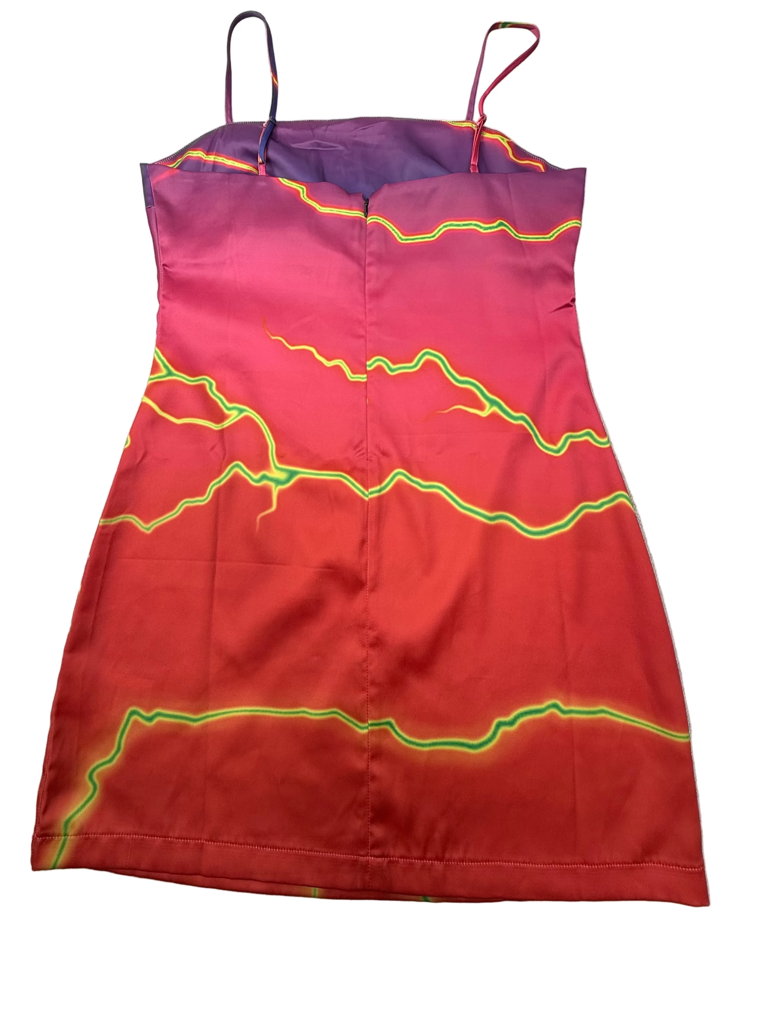 Daily Paper satin slip dress / jurkje paars rood bliksem print maat L