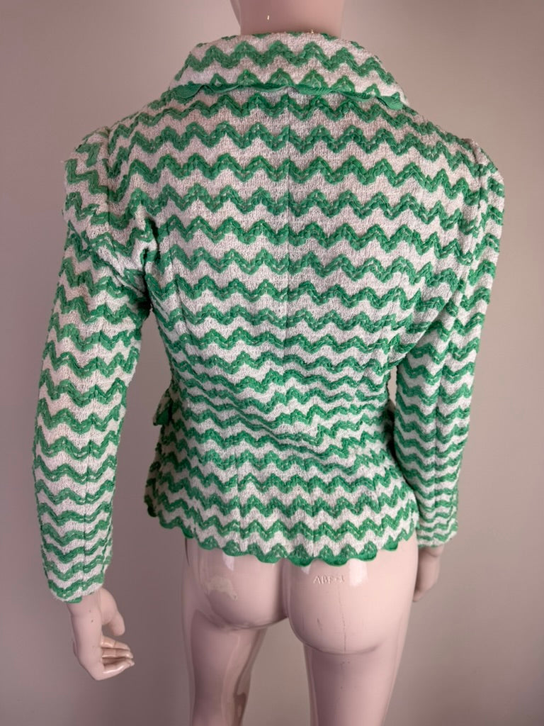 MOSCHINO CHEAP AND CHIC - Jas - groen-wit zigzagpatroon, dubbelrij knopen, driekwart mouw - M