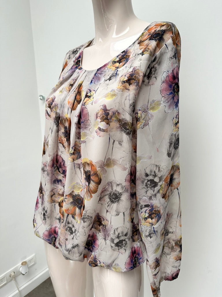 Donna Dura - Blouse - meerkleurig, bloemenprint, semi-transparant - M