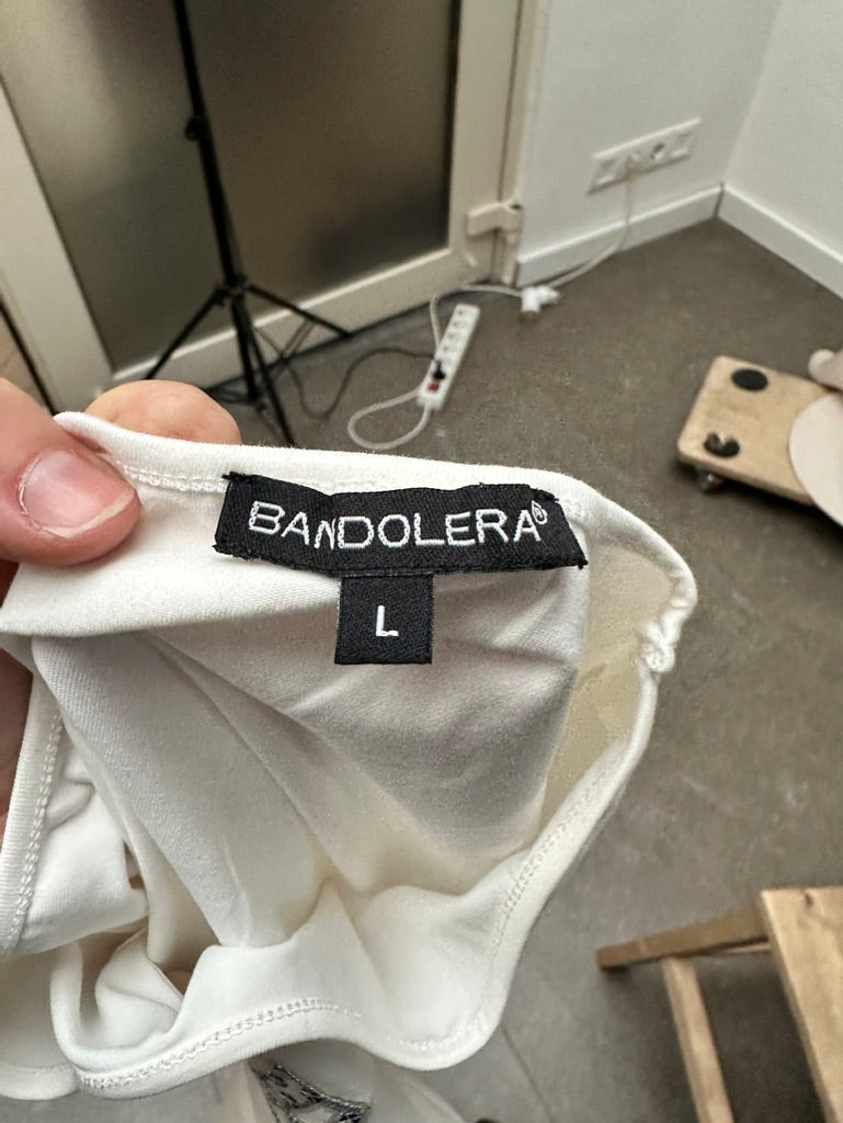 Bandolera - Top - wit, pailletten, tekstprint - L