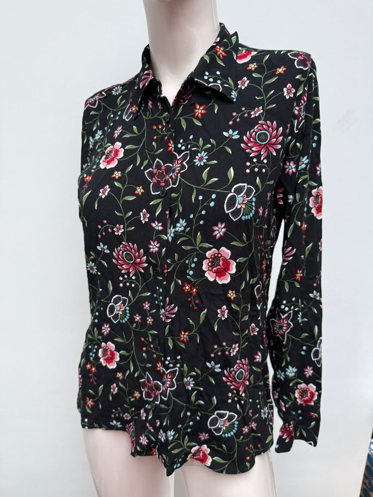 & Other Stories - Blouse - zwart, bloemenprint, knoopsluiting - XS