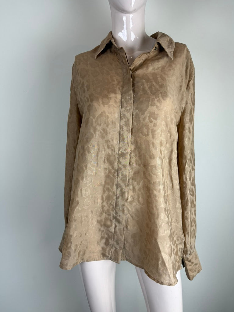 Scotch & Soda - Blouse - goud-beige, jacquard animal print, blinde knoopsluiting - XL
