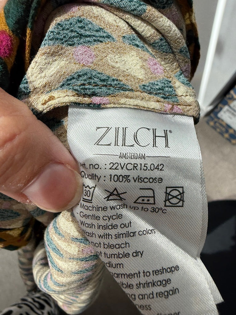 ZILCH - Blouse - geometrisch patroon, meerkleurig, knoopsluiting - maat S