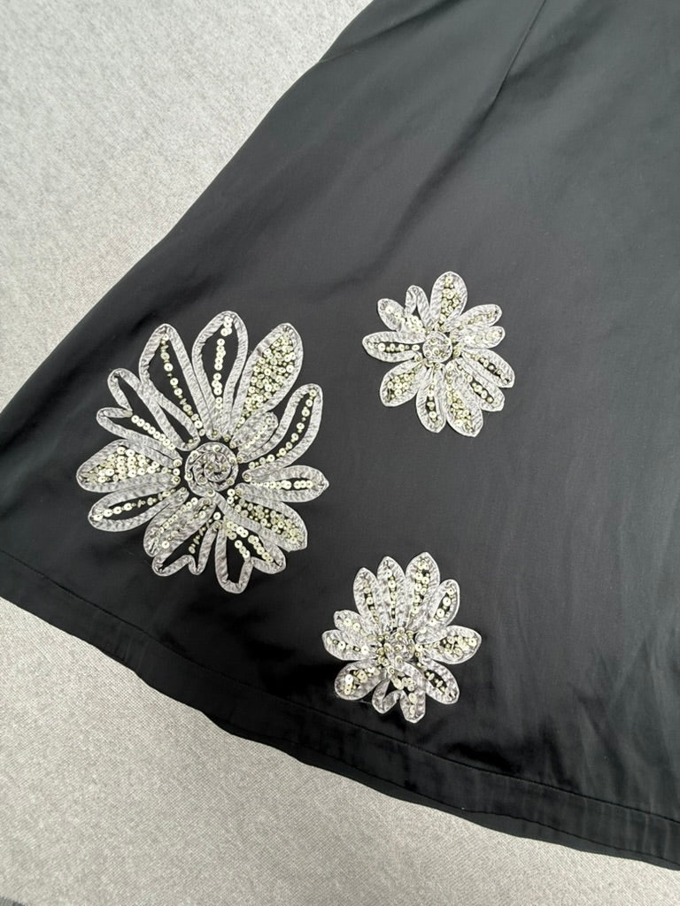 Dresses by Steps Y2K vintage feestjurk – zwart met zilveren bloemen – maat 36