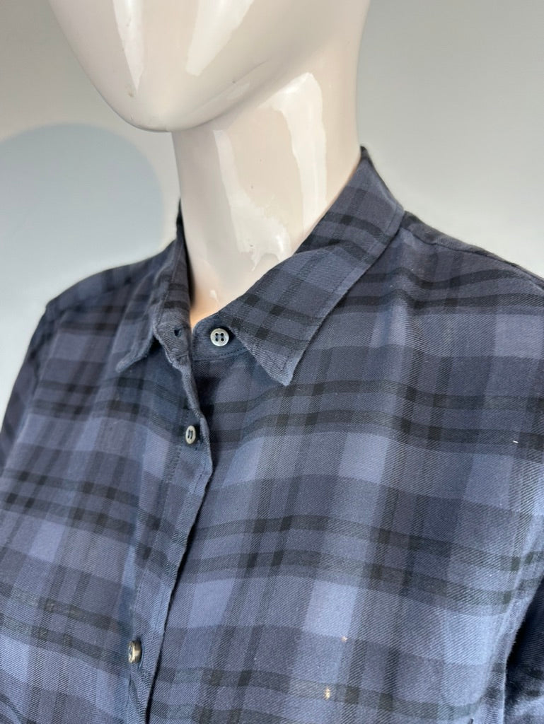Pomandère - Blouse - grijs-blauw ruitpatroon, 100% katoen, volledige knoopsluiting - IT44 - NL40