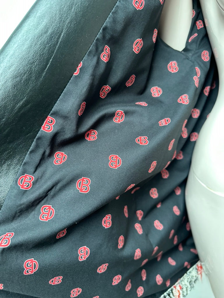 Caroline Biss - Jas - geruit in rood-zwart-wit, asymmetrische rits, kraag van imitatieleer - S