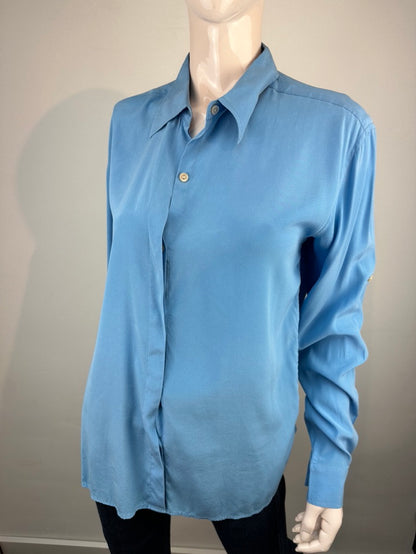Parosh blauwe zijden blouse maat M