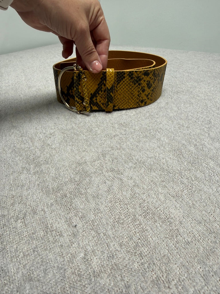 ba&sh - Riem - slangenprint, geel en zwart, ronde zilverkleurige gesp