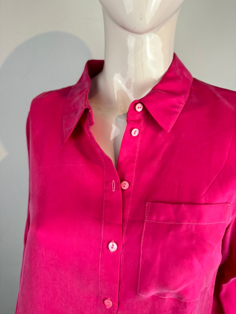 Roze zijden blouse maat M