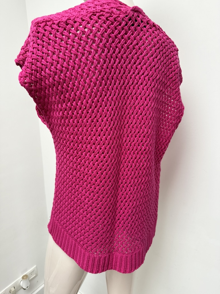 Rino & Pelle - Vest - fuchsia roze, opengewerkt patroon, mouwloos - M