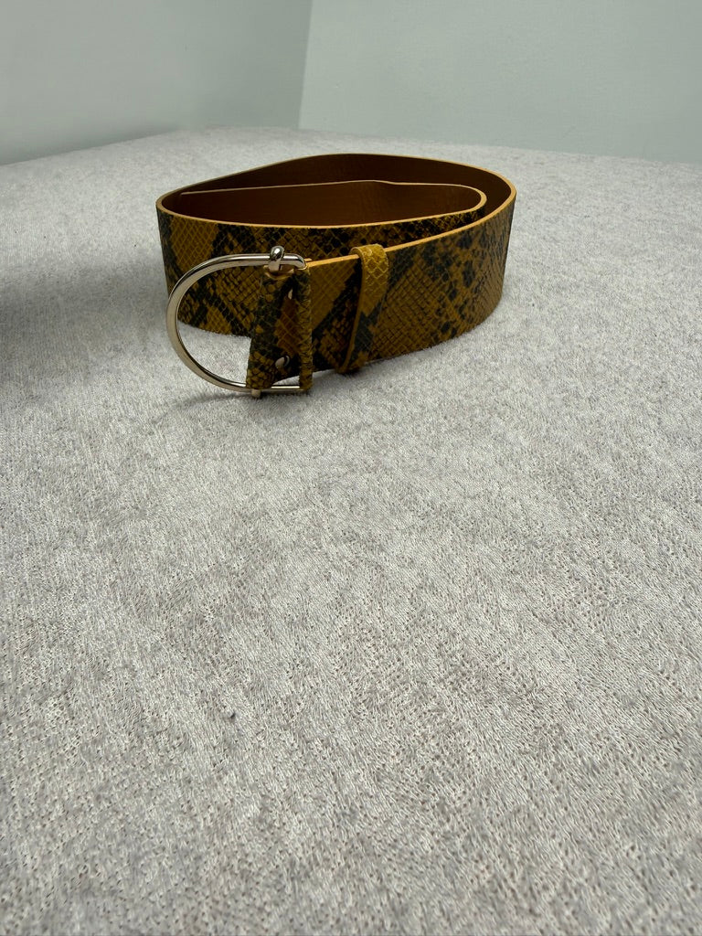 ba&sh - Riem - slangenprint, geel en zwart, ronde zilverkleurige gesp