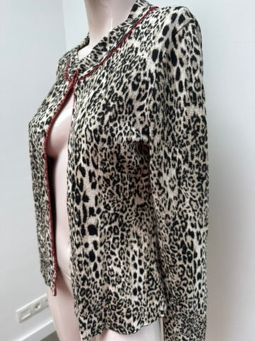 Marc Cain - Vest - luipaardprint, open voorzijde, rode bies - L