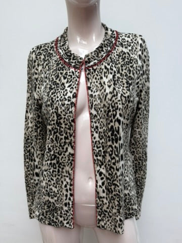 Marc Cain - Vest - luipaardprint, open voorzijde, rode bies - L