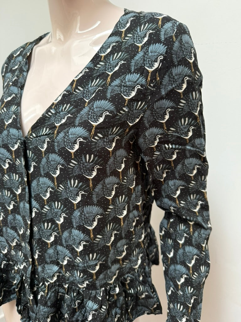 MARIE SIXTINE - Blouse - kraanvogelprint, V-hals, lange mouwen - maat M