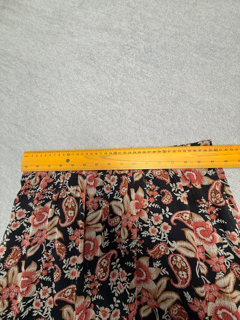 ESQUALO - Rok - zwart met bloemenprint, kanten zoom, midi lengte - 42