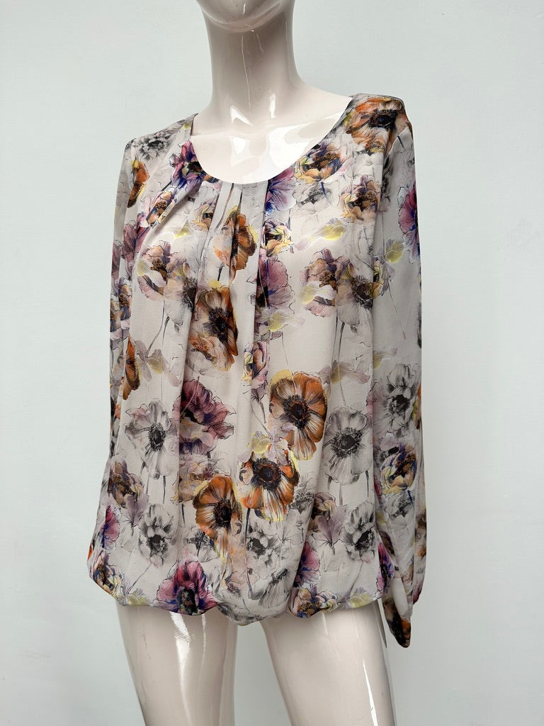 Donna Dura - Blouse - meerkleurig, bloemenprint, semi-transparant - M