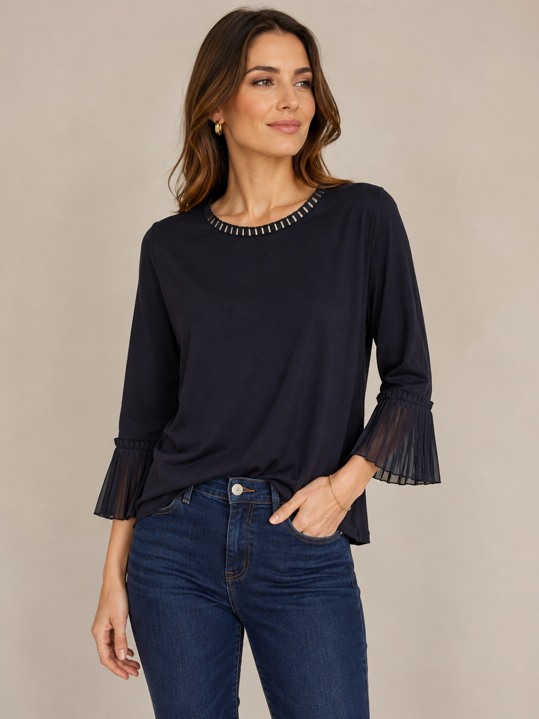 Mayerline blouse met driekwart mouw maat 40 donkerblauw