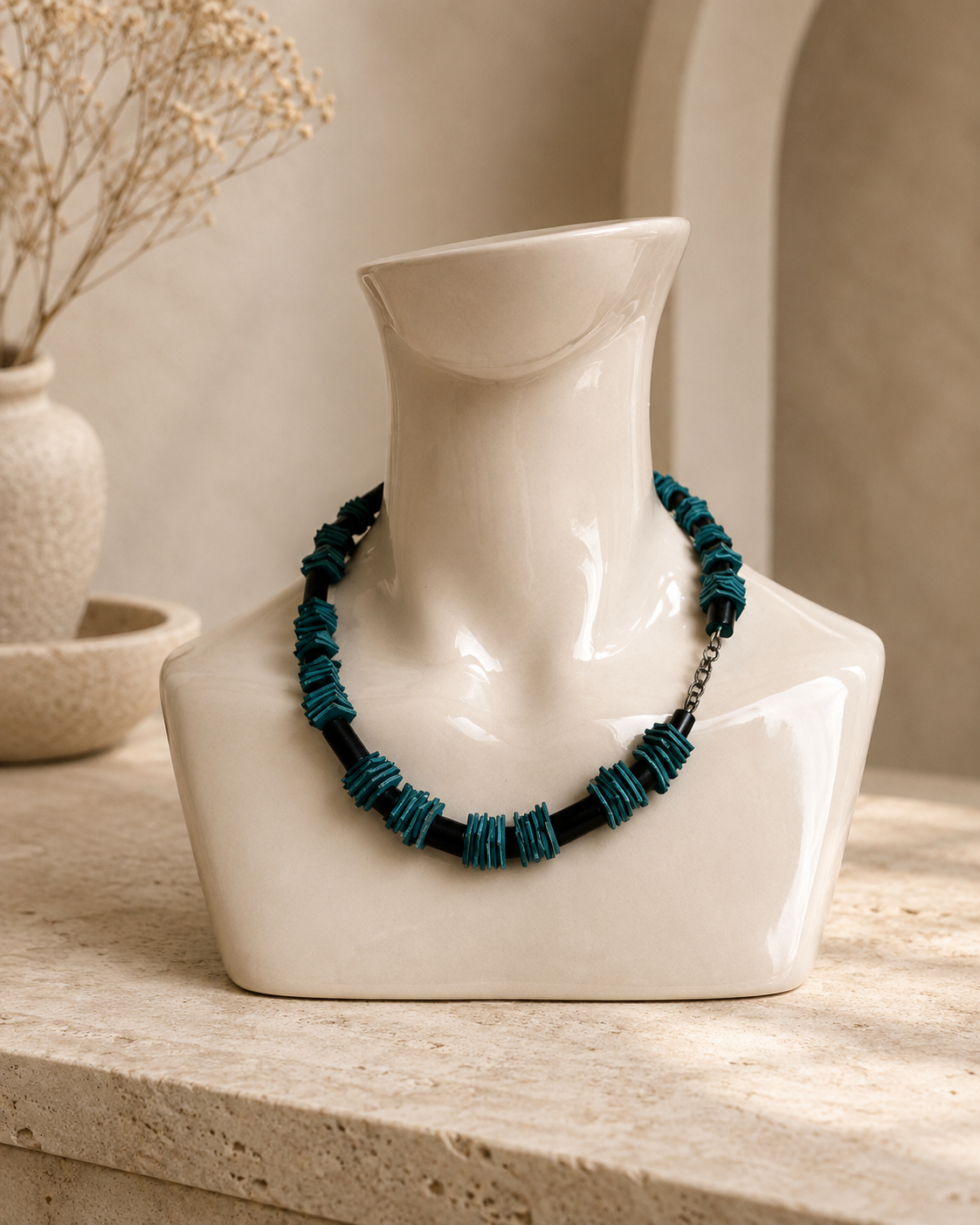 Vintage Ketting Turquoise, zwart