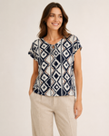 FOS Top maat L Navy blauw, wit en bruin
