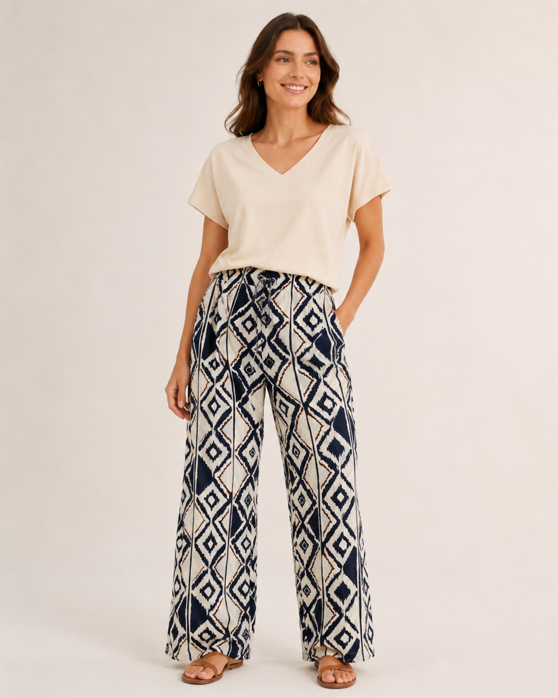 FOS Broek maat M Wit, donkerblauw en bruin