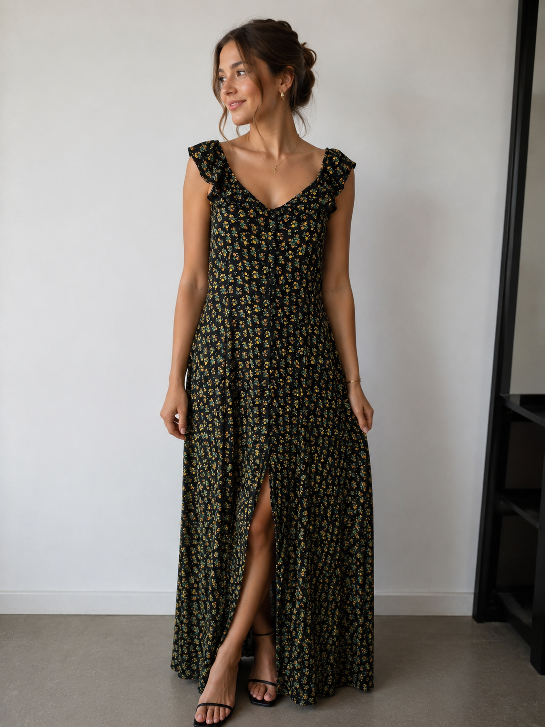 Colourful Rebel lange jurk zwart/geel maat XL