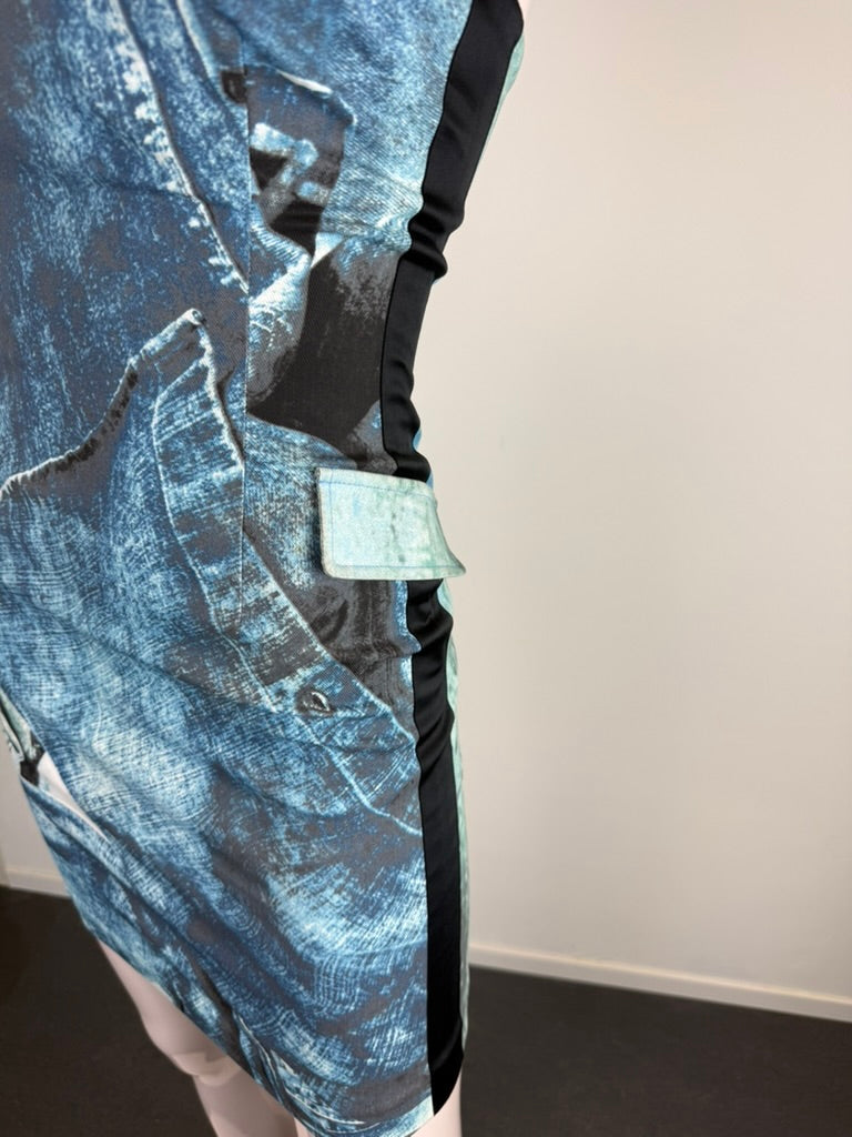 Just Cavalli - Jurk - blauw, denimprint, strapless - XS