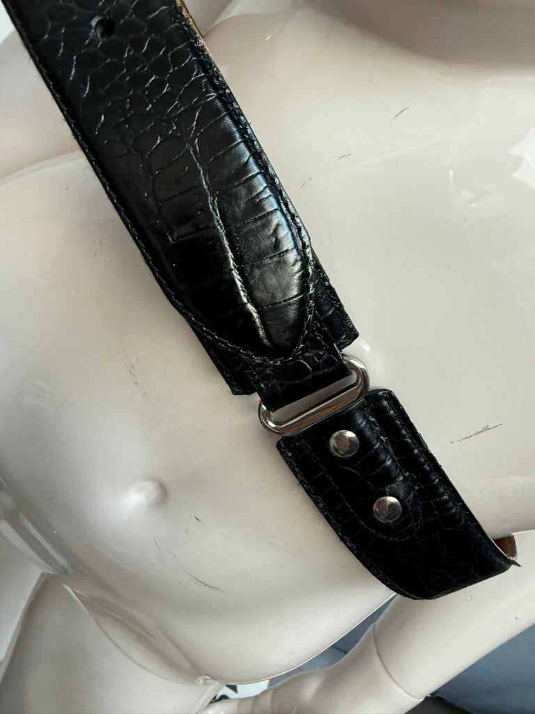 Ralph Lauren - Riem - zwart, krokodillenprint, Italiaans leer