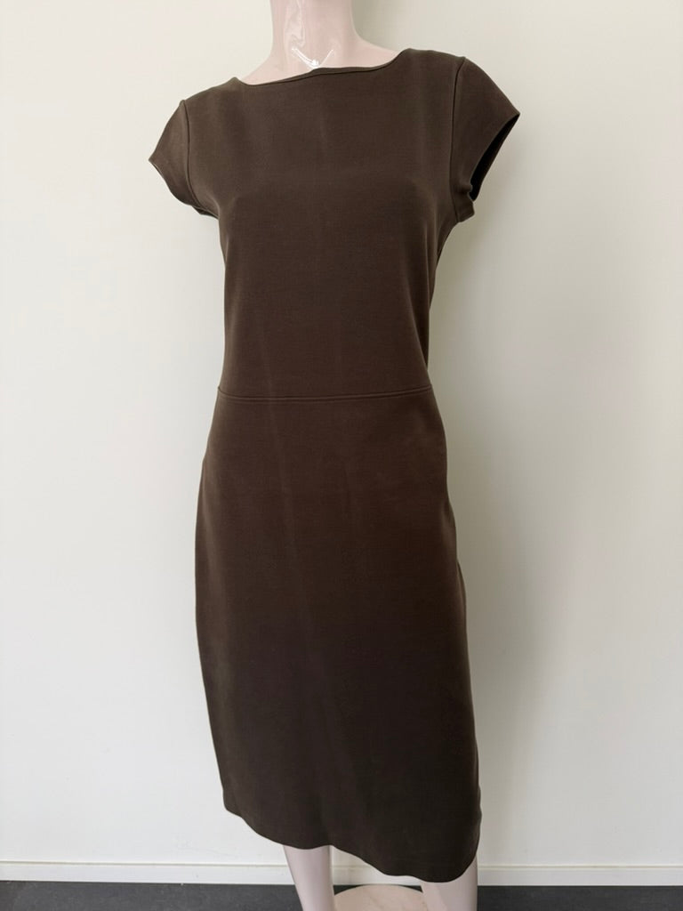Filippa K - Jurk - bruin, ronde hals, korte mouw - L